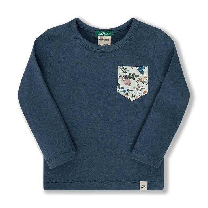 Camisa de bolso de manga comprida da meia-noite por atacado de Little Road Co.