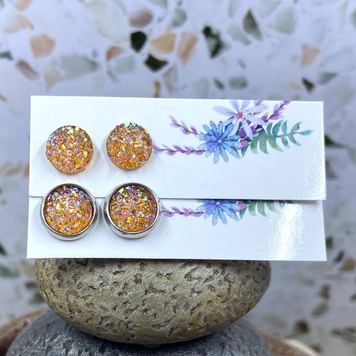 Orange Faux Druzy Studs for wholesale by Only Once Originals