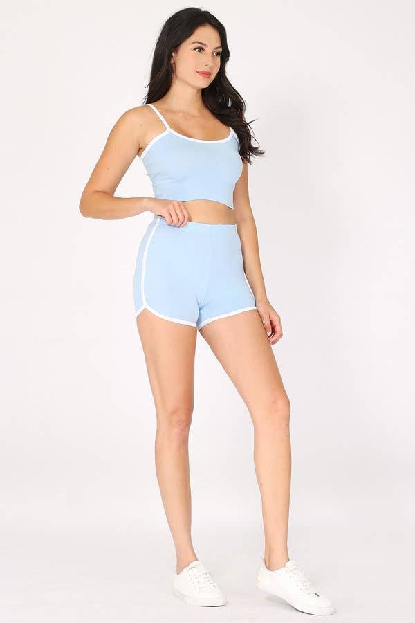 Color 5 - Wholesale Sportkledingset - Dames - Cropped camitop met korte broek van katoen lycra met dolfijn9