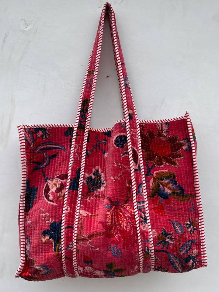 Antique Velvet Cotton Bag Quilted Floral Printed Women Bags for wholesale by bhavnas boutique