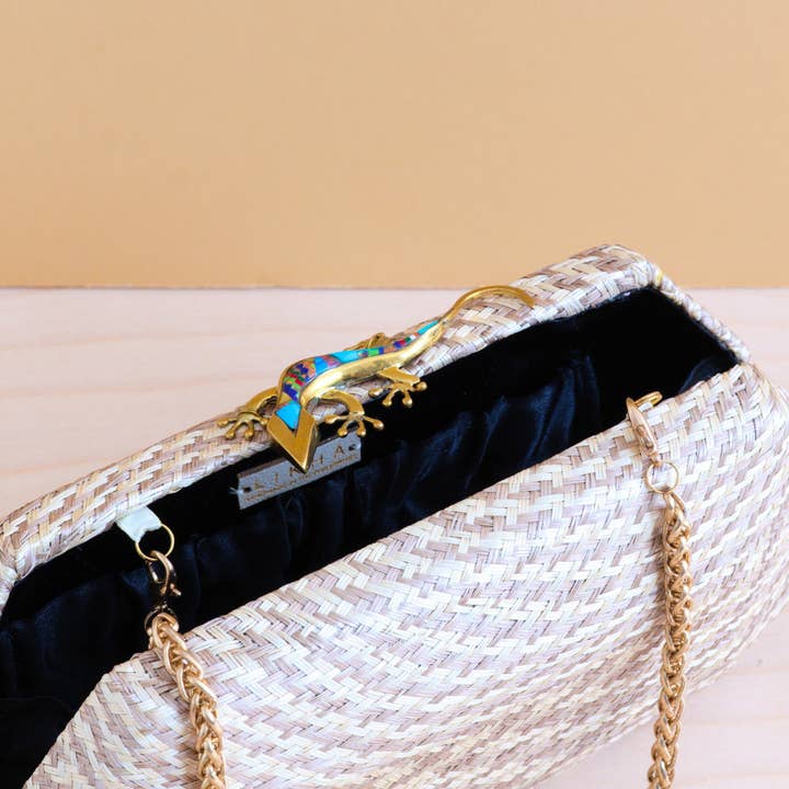 Dusty Rose Houndstooth Clutch - Straw Clutch | LIKHÂ for wholesale on Faire