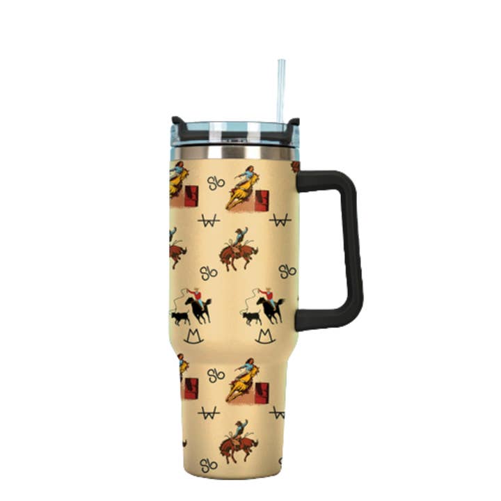 The Front Porch Label - Wholesale Insulated Mug/Tumbler - Vintage Cowboy Tumbler with Handle