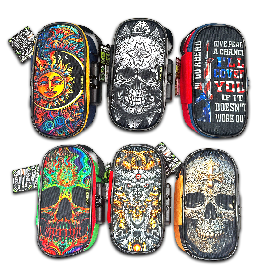 Novelty Closeout - Wholesale Pouch - Unisex - Smokezilla Smellproof Printed Canvas Locking Bag - 6/Pack0