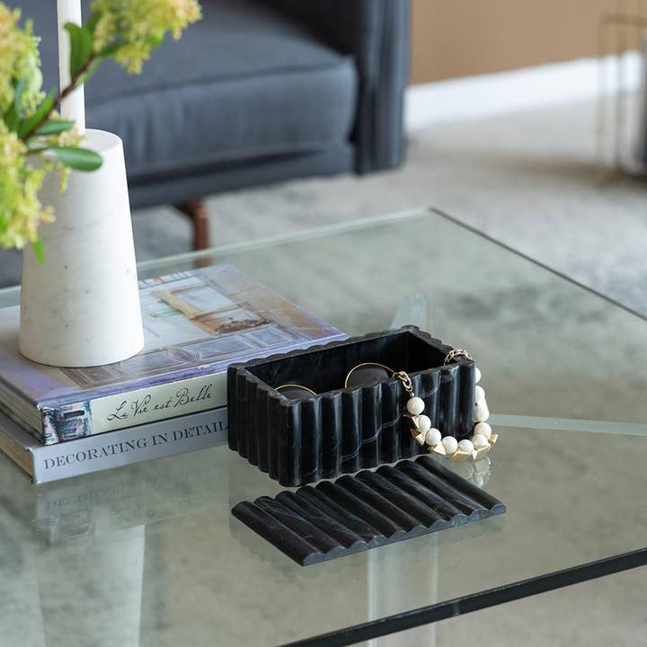 A&B Home Group Inc. - Wholesale Decorative Box - 4x7x3" Black Marble Box - Black6