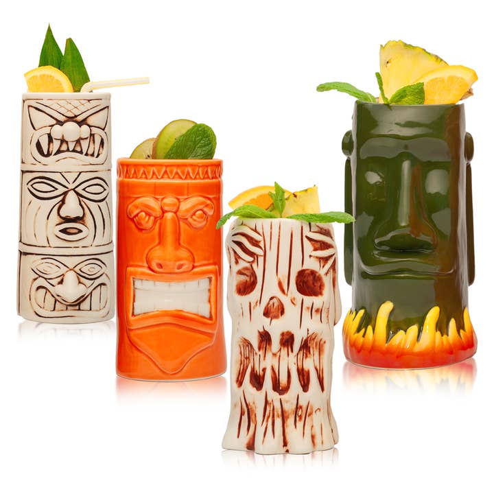 Lemonsoda - Wholesale Cocktail/Liquor Glass - Hard-Carved and Hand-Painted Tiki Mugs - Assorted Set (1pc)