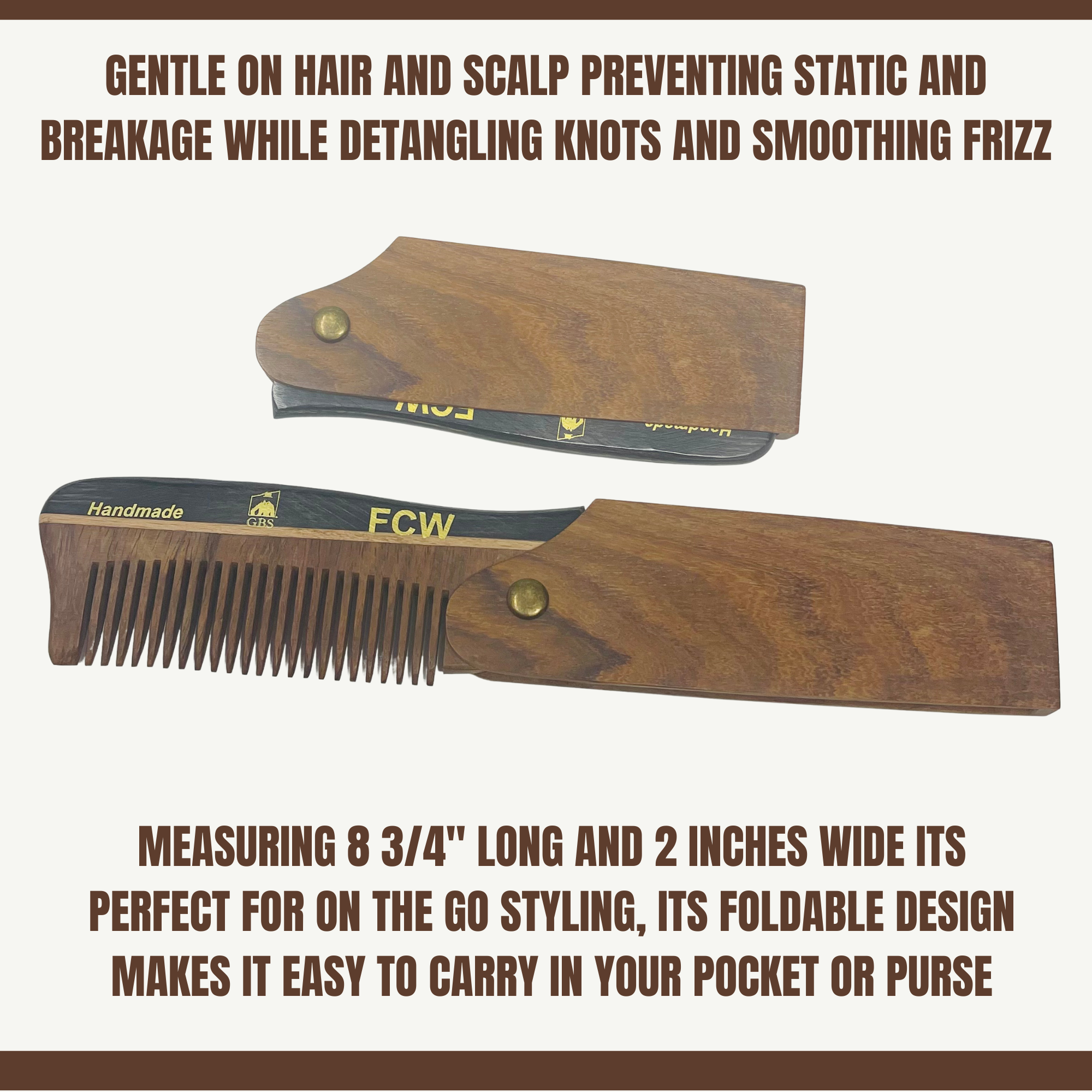 GENTS FINE GROOMING PRODUCTS - Wholesale Beard Brush/Comb - G.B.S Handmade Folding Wooden Hair & Beard Comb 5
