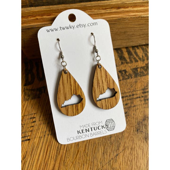 TWWKY - Wholesale Dangle Earrings - Kentucky Bourbon Barrel Reclaimed Wood Dangle Earrings