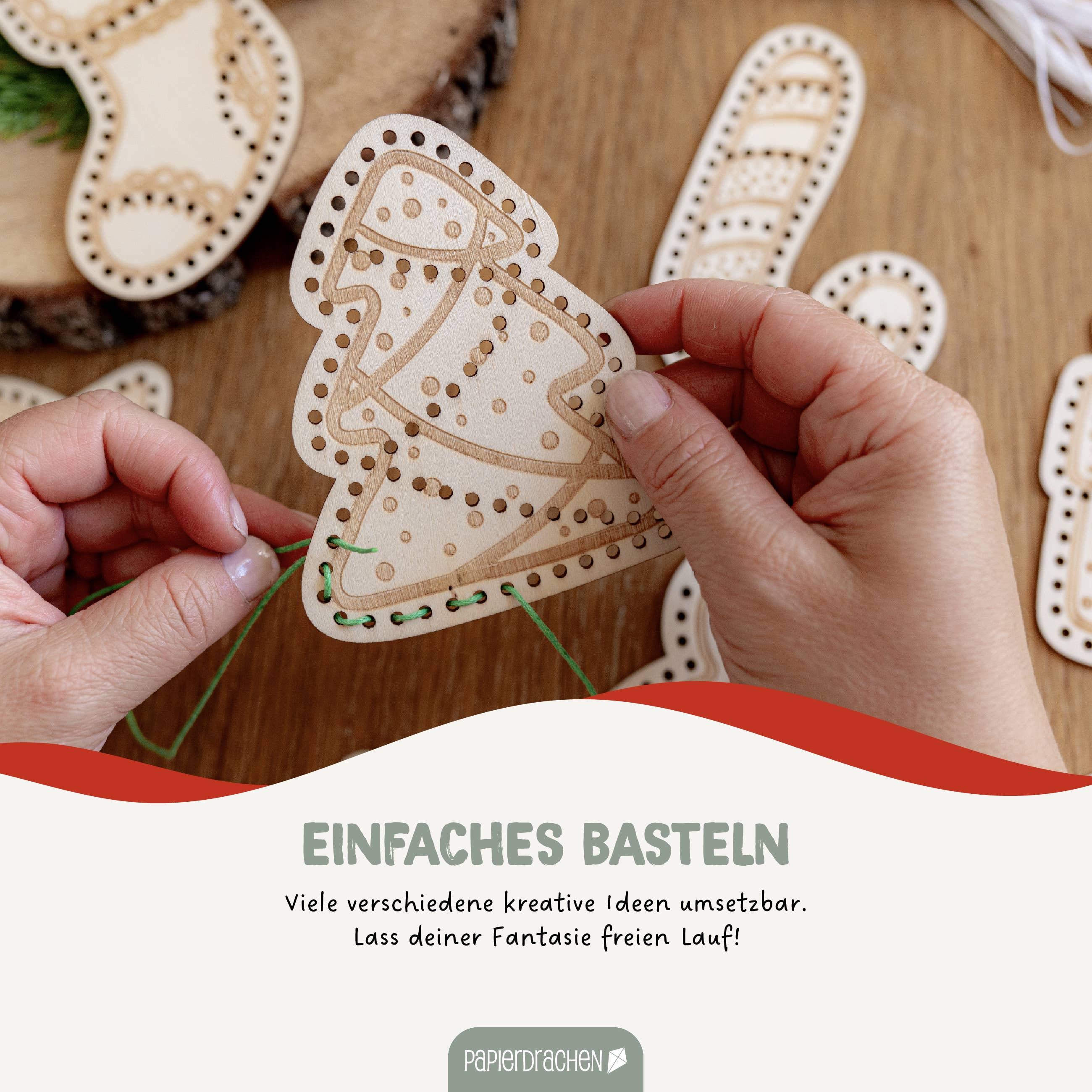Papierdrachen - Wholesale Doe-het-zelf-knutselset - Houten rijgset kerst - Set 012