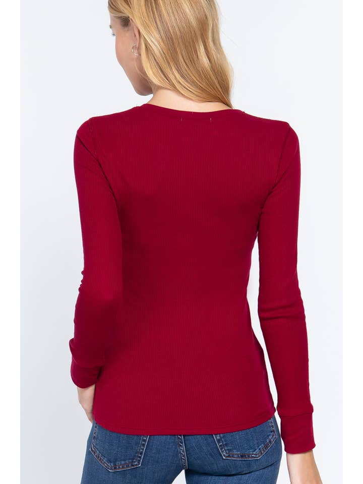 Active Basic | Active USA - Vente Haut en maille – femme - Top thermique à manches longues style henley en maille5