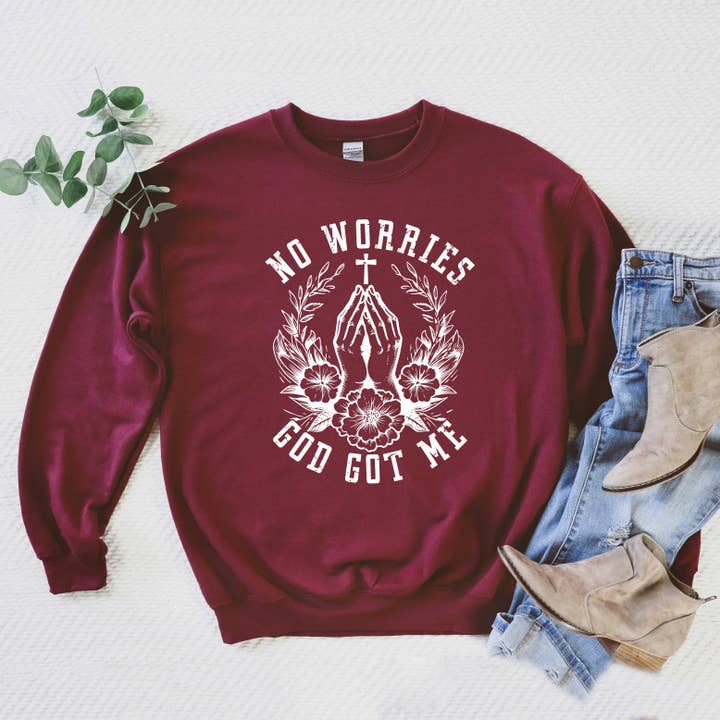 No Worries Cross | Sweatshirt for wholesale by Uplifting Threads Co Wholesale