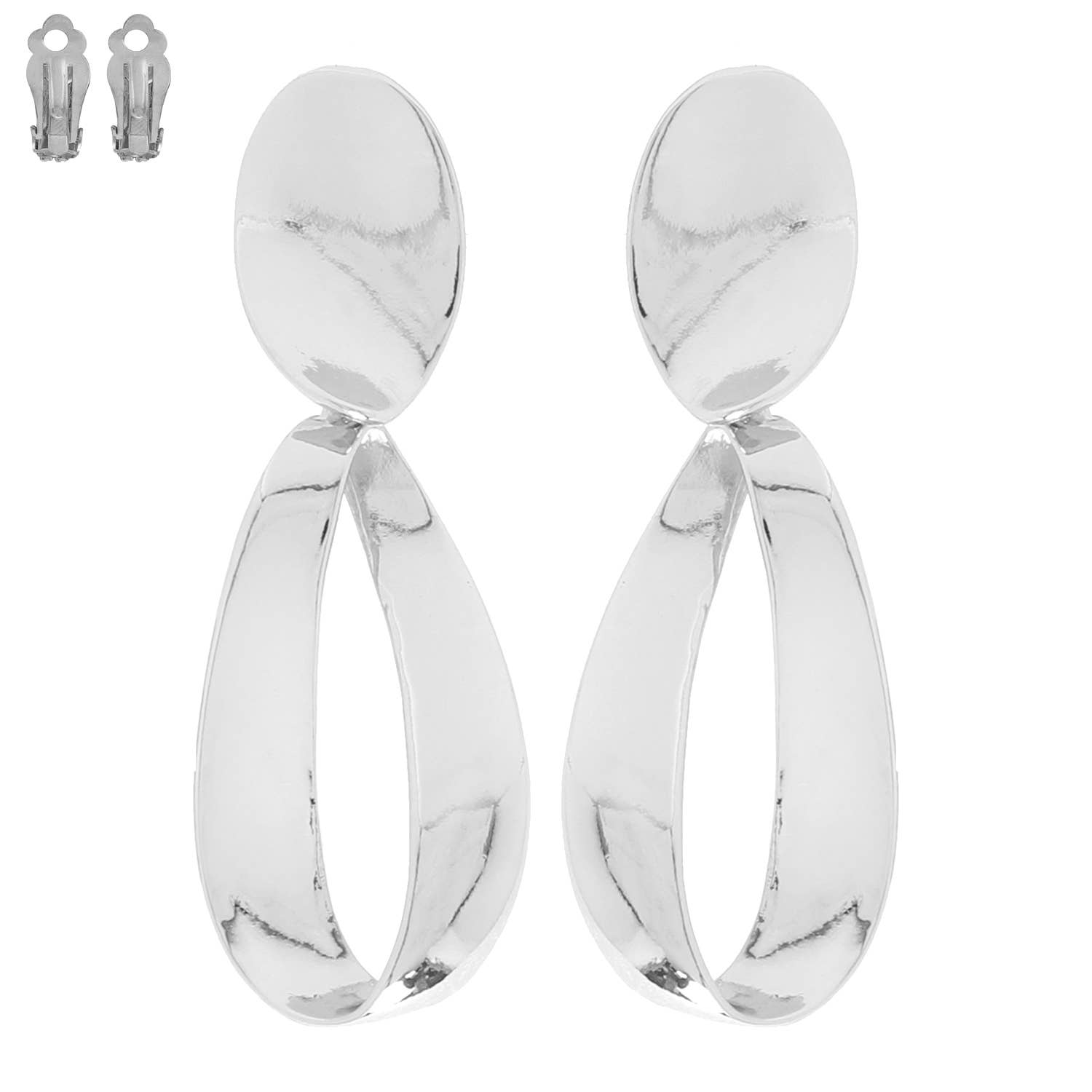 SP Sophia Collection - Wholesale Clip-On Earrings - 2 Tier Oval Loop Brushed Metal Drop Clip-On Earrings1