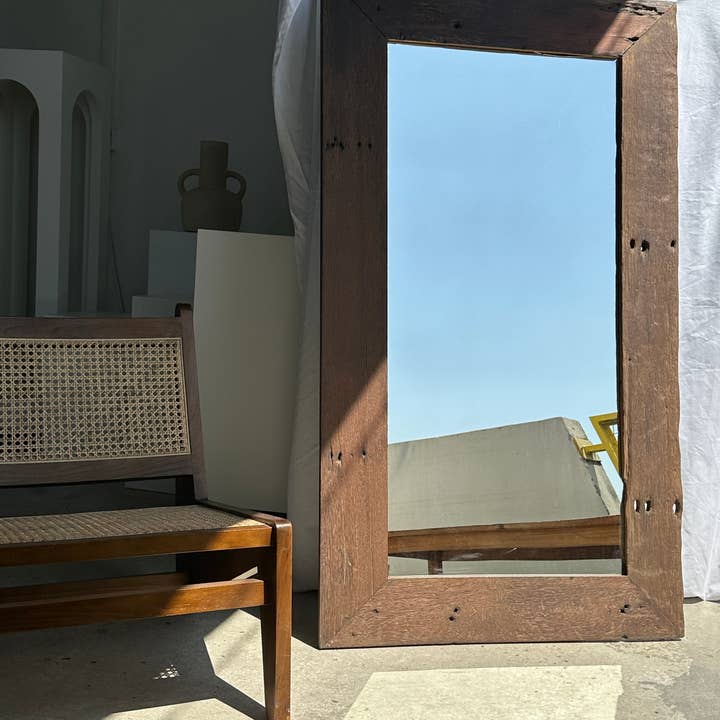 Office Objets - Wholesale Wall Mirror - Mirror with exotic brutalist old iron wood frame H:139cm45