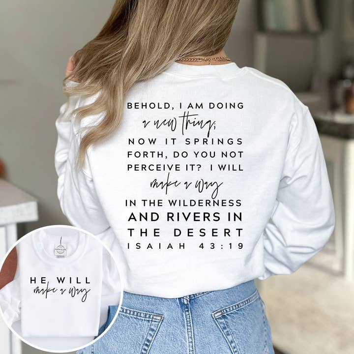 Faith & Life Christian Brands – wholesale Graphic sweatshirt – Women’s – Isaiah He Will Make A Way New Year Bible Verse Crewneck1