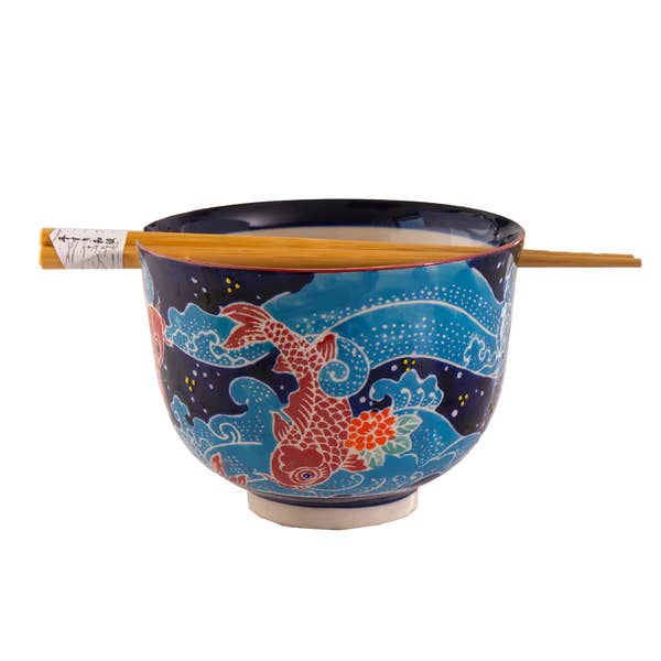 Urban Tokyo - Wholesale Bowl - Koi Fish Design 18oz 5.25"D Bowl With Chopsticks Set1