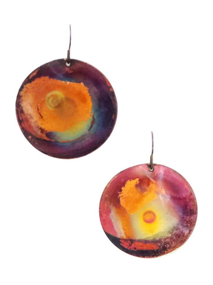 Circle Heat Patina Earrings for wholesale by Courtney Fischer Jewelry