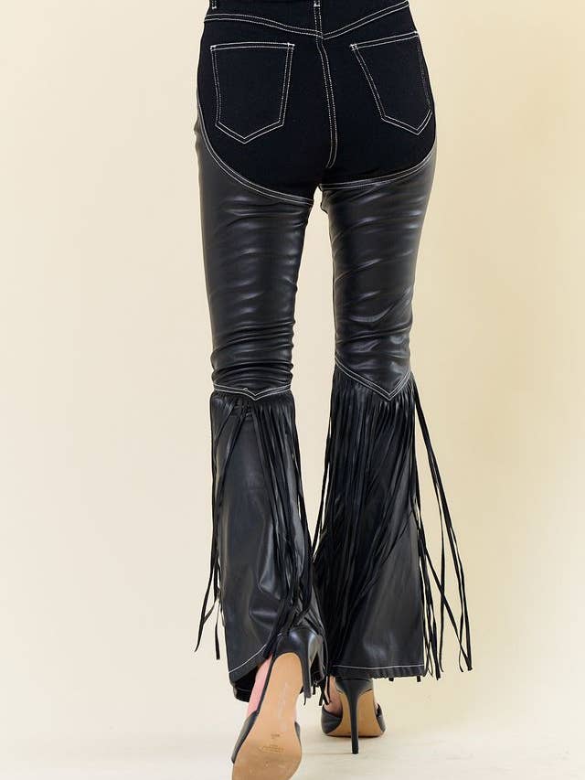Saints & Hearts - Wholesale Pants - Women's - SIP6364A BLACK DENIM CHAPS FRINGED PANTS
