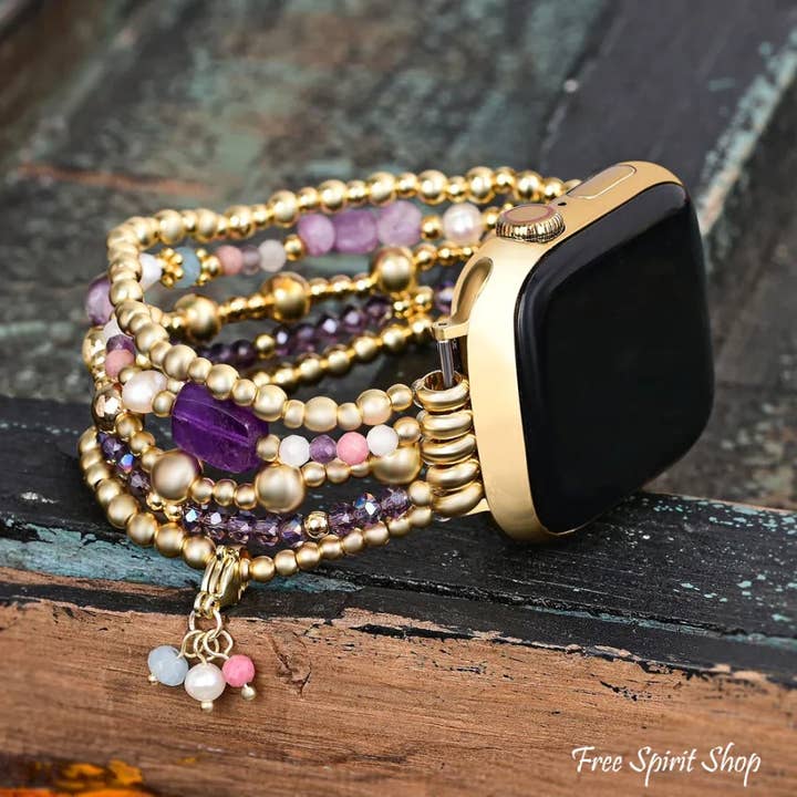 Lilla ametyst perlebesat Apple Watch-rem for engroshandel hos Free Spirit Shop