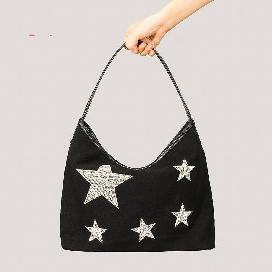 Noble Aurora - Wholesale Tote Bag - Women's - Retro Five-pointed Star Rhinestone Tote Bag For Women2