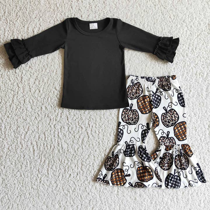 baby girls black shirt pumpkin bell pants sets for wholesale by Aier Wholesale