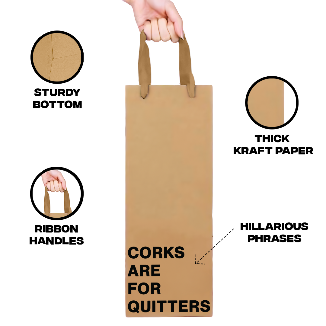 MilkToast Brands - Vendita all'ingrosso Busta regalo per vino - Sacchetto regalo per vino «Corks are for quitters»3