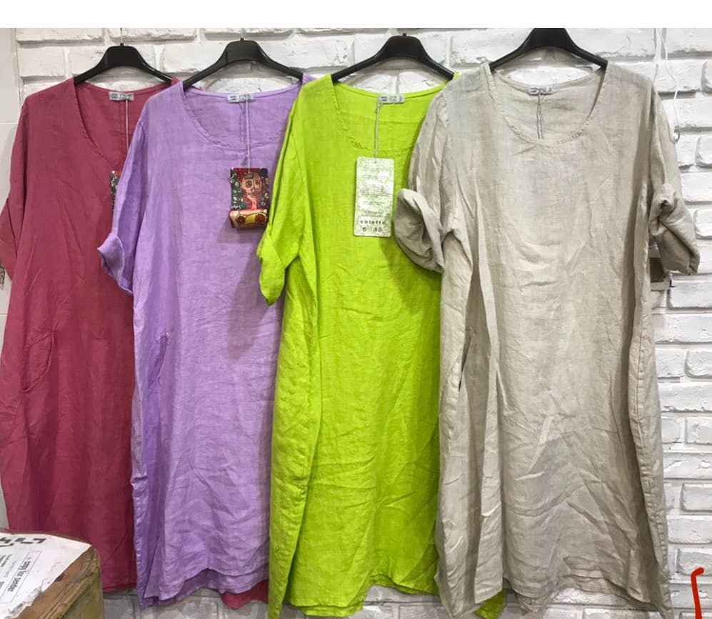 la maison des fibres naturelles - Wholesale Dress - Women's - Round neck dress in 100% linen 676138