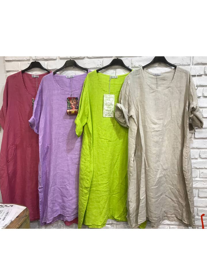 la maison des fibres naturelles - Wholesale Dress - Women's - Round neck dress in 100% linen 676138