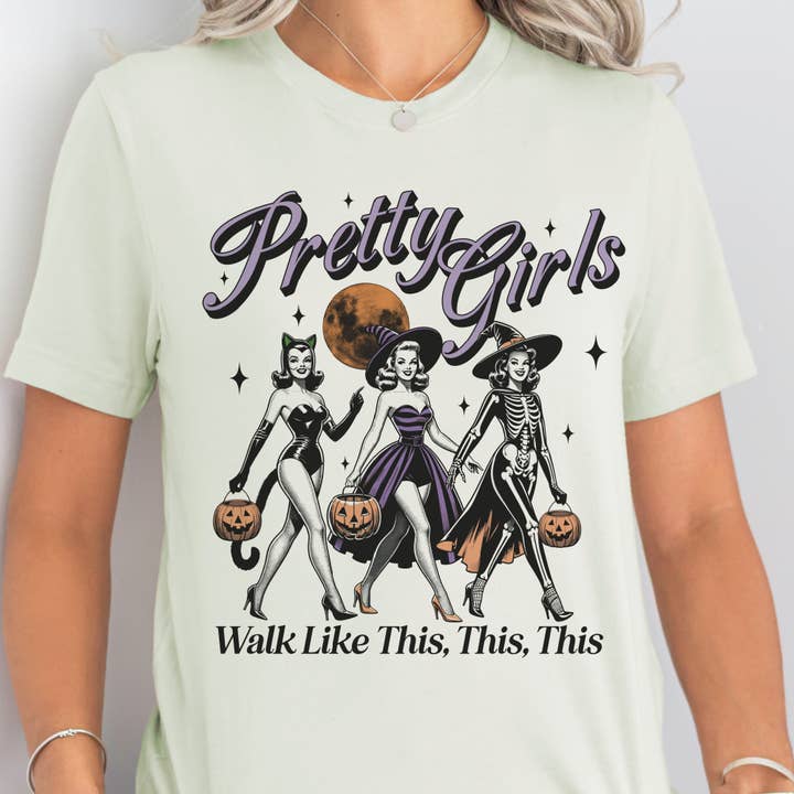 Par.tees by Party On! - Wholesale Screen Printed T-Shirt - Women's - Pretty Girls Walk Halloween Autumn Witch Graphic Tee3