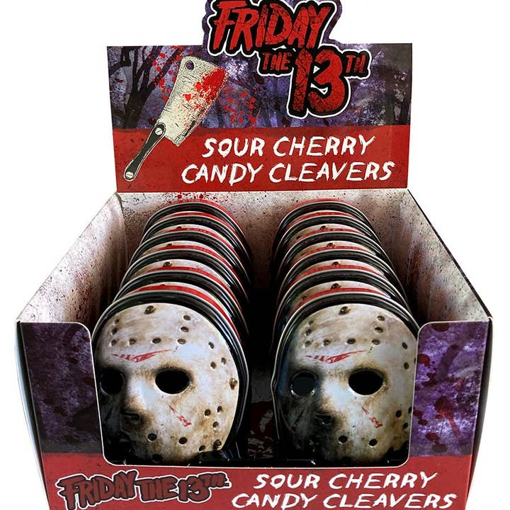 Friday The 13th, Jason Mask, Sour Cherry Candy Cleaver, 12ct for wholesale by Grandpa Joe's Candy Shop