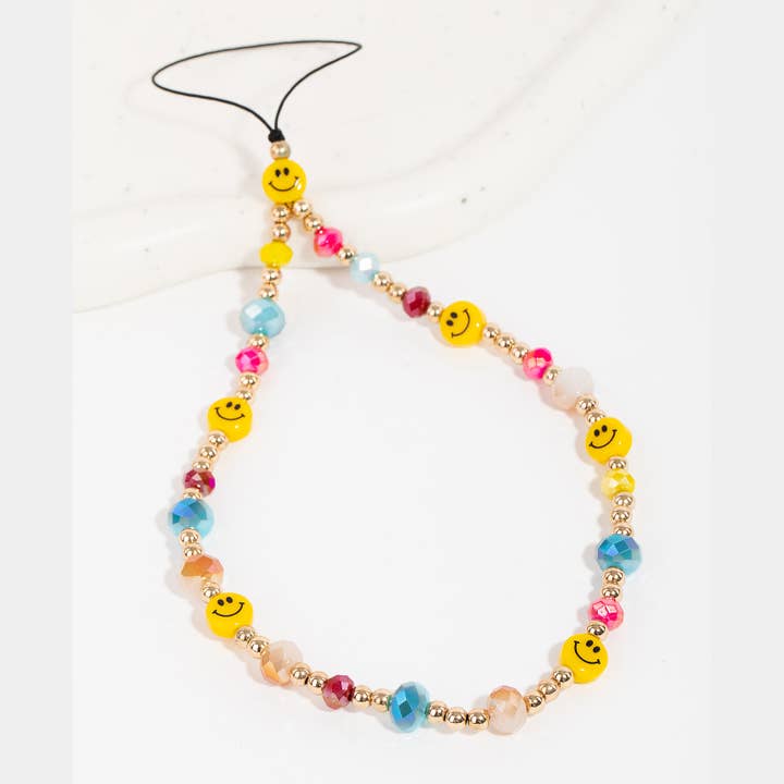 Beaded Happy Face Phone Strap Accessory for wholesale by Fame Accessories