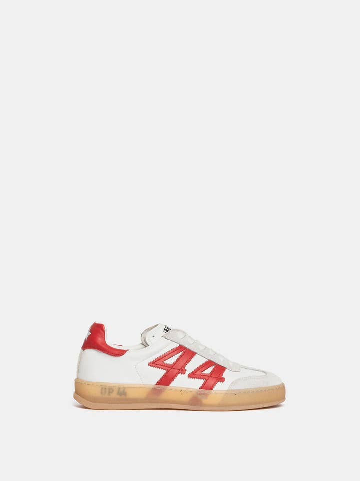 Ténis em couro branco e vermelho W24 por atacado de METISSE