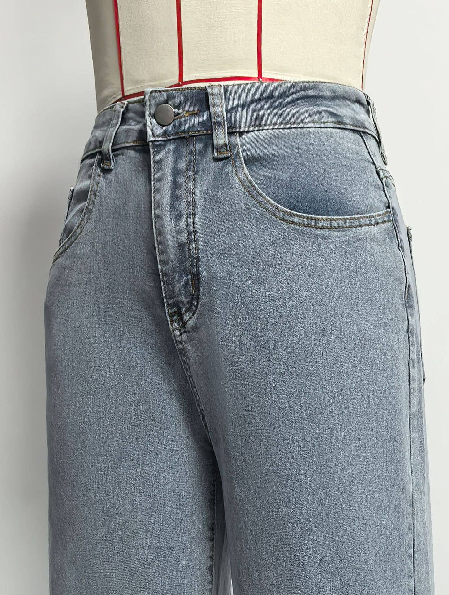 Blue Women High-Waisted Wide-Leg Jeans with Pink Bow Embroidery for wholesale on Faire5