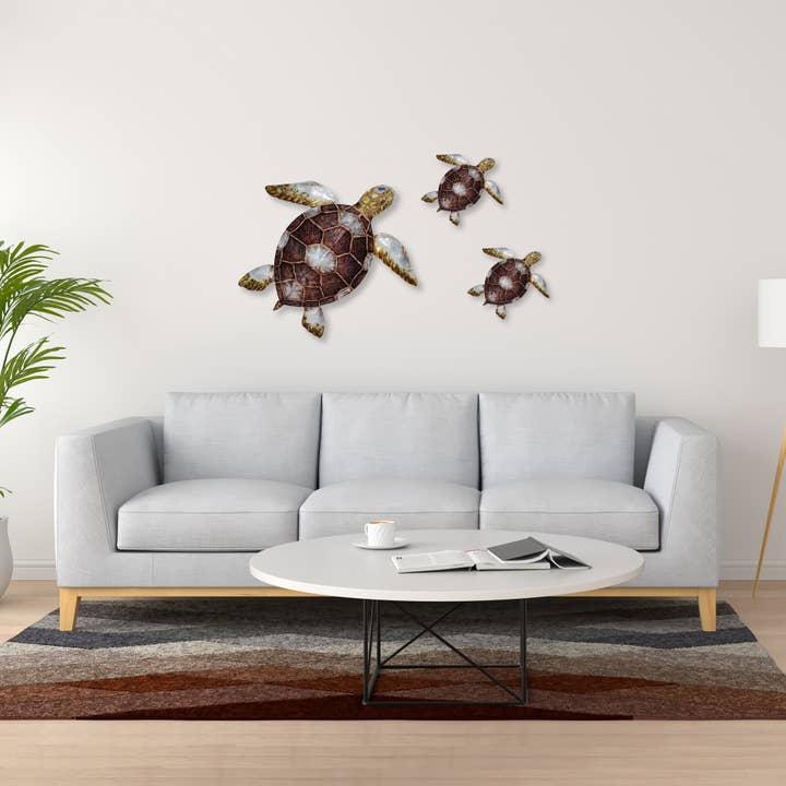 Eangee Home Design - Venta al por mayor Papel pintado 3D - Decoración de pared con forma de tortuga marina con caparazón marrón a cuadros, para interiores y exteriores5
