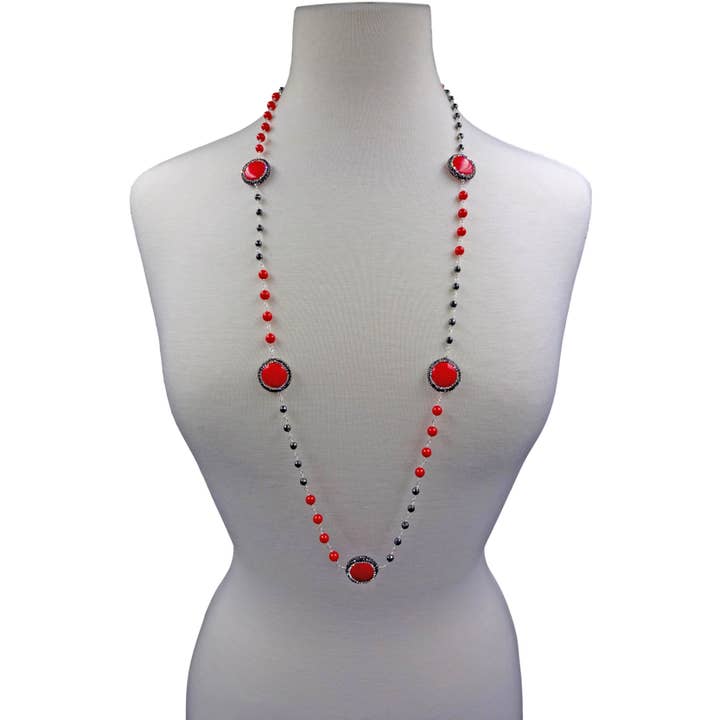 IST Jewelry - Vendita all'ingrosso Collane di perline/perle - Collana lunga in magnesite druzy rossa e corallo rosso