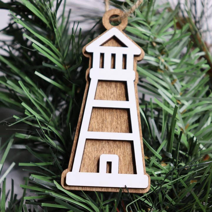 The Trendy Traveler - Wholesale Ornament - Lighthouse Layered Wood Christmas Ornament