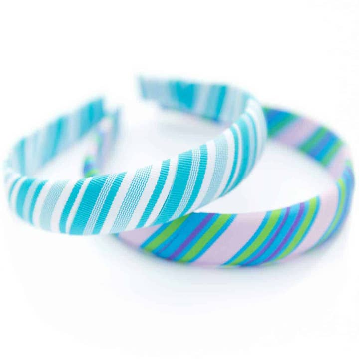 Ocean Blue Striped Grosgrain Ribbon Padded Wide Headband for wholesale by Bows Etc.