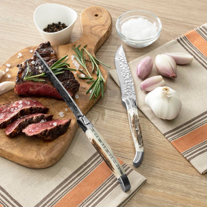 French Home – wholesale Kökskniv – Laguiole Connoisseur BBQ stekknivar med handtag i hjorthorn2