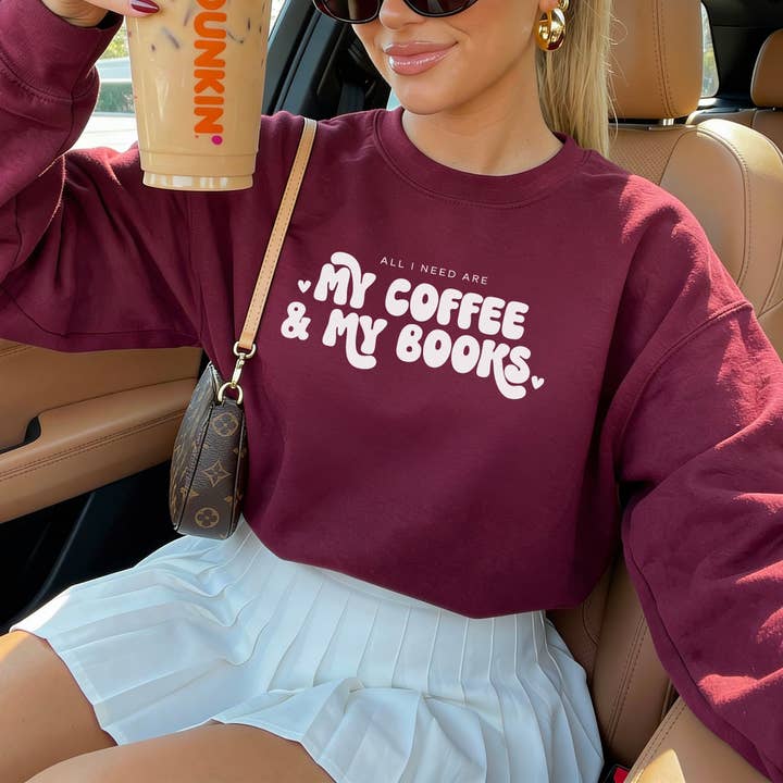 All I Need Are My Coffee & My Books Gildan Crewneck Sweatshirt for wholesale by The Swoon Room