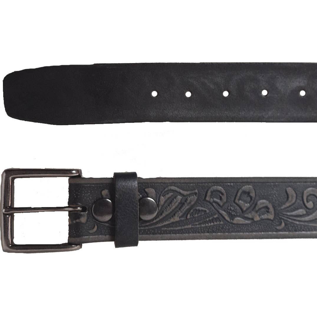 IGI CANADA - Wholesale Belt - Unisex - GENUINE LEATHER 40MM FLOWER EMBOSSED BELT #10401