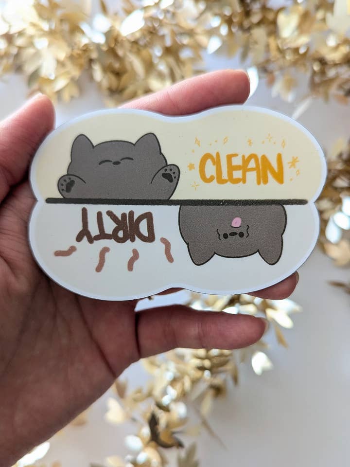 Cat Dishwasher Magnet | Clean/Dirty Text for wholesale by Fruit Cats Studio