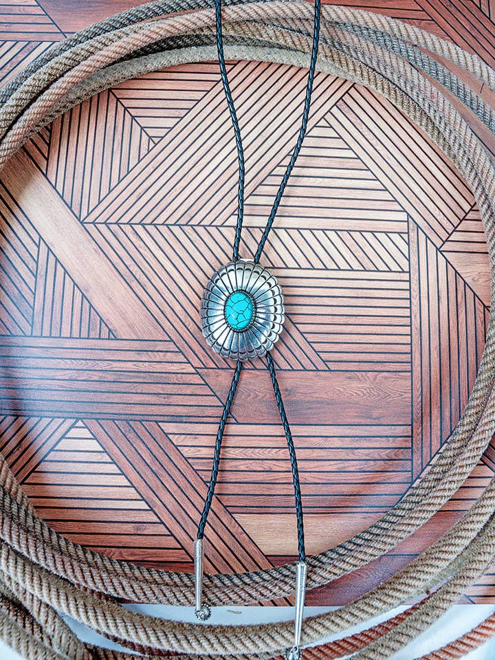 TIPI Turquoise & Silvertone Calgary Concho Bolo Tie Necklace for wholesale by Wholesale Accessory Market