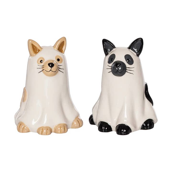 Halloween Ghost Cats Salt & Pepper Shaker Set for wholesale by C&F Home