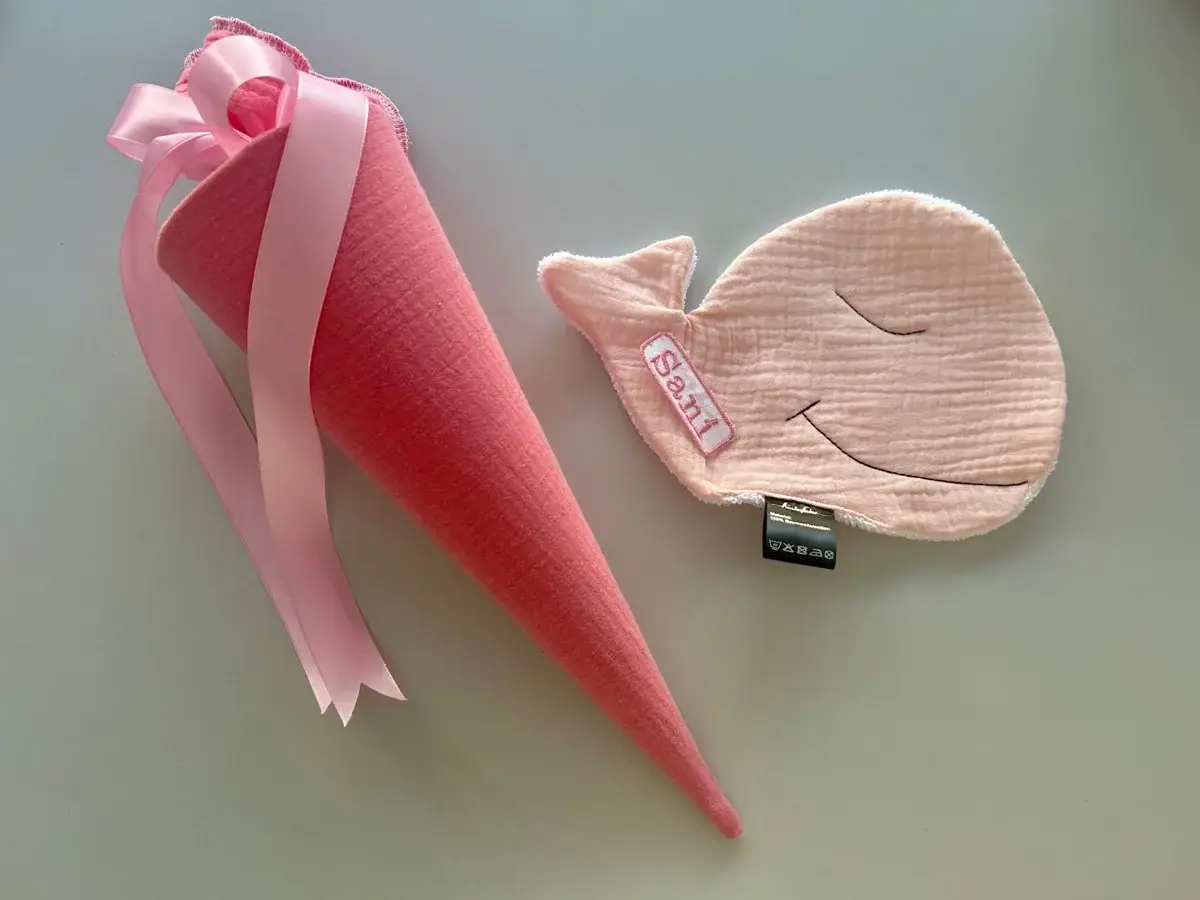 Küstenfieber® - Vente Sachet cadeau/boîte cadeau pour invités - Cône d'école en mousseline rose – fait main – 35 cm / 70 cm9