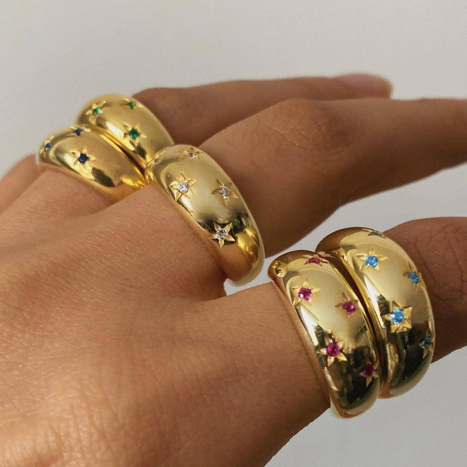 Spero London - Wholesale Multi-Stone Ring - Celestial Star Sterling Silver Dome Ring With Stones10