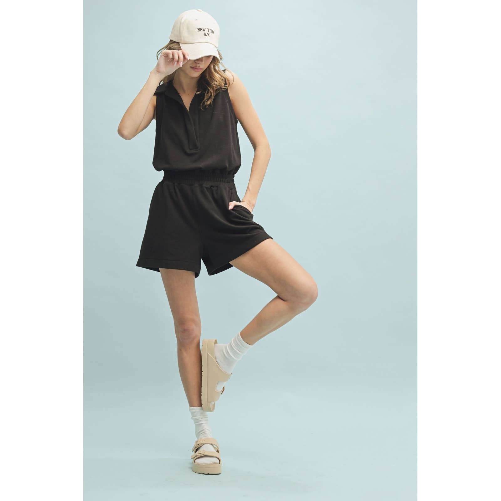 Wishlist Apparel - Vente Combishort – femme - COMBINAISON ATHLÉTIQUE À COL CLAUDINE / WL25-102085