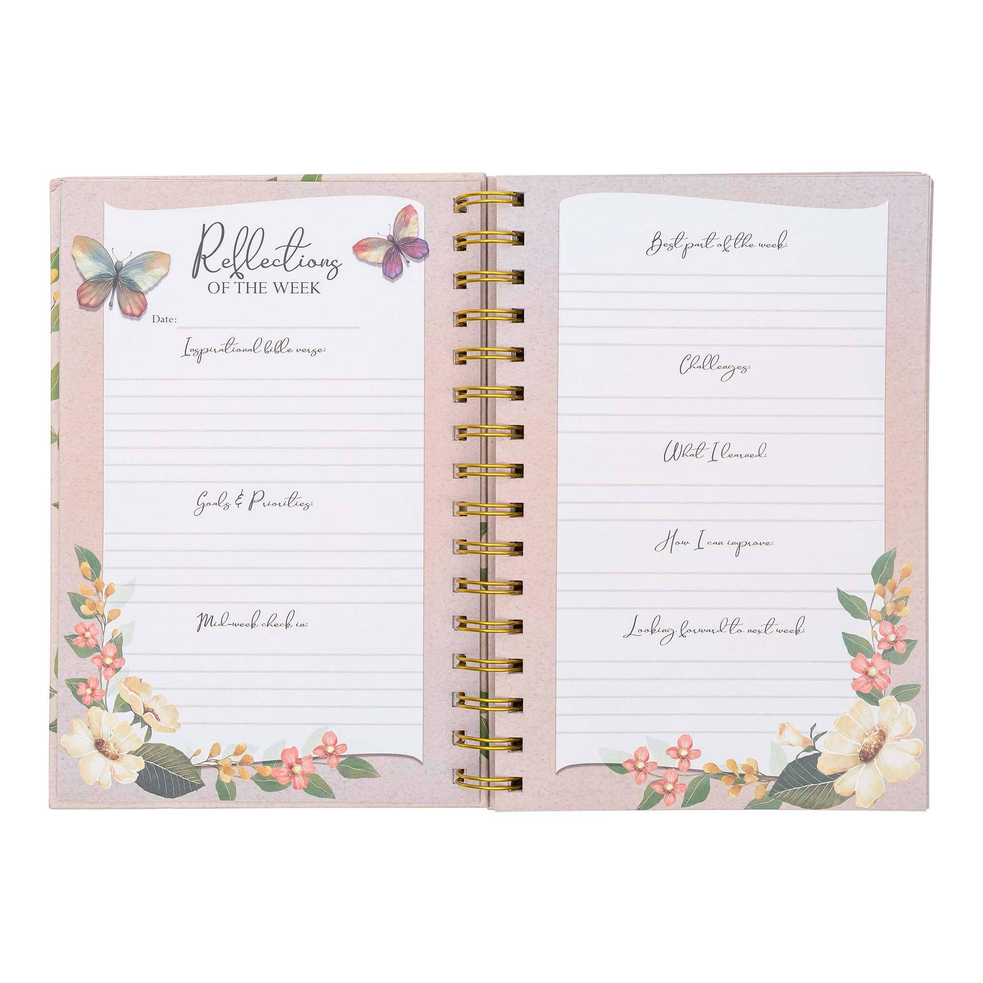 Divinity Boutique - Vente Journal intime - Journal guidé : Fleurs blanches et papillons (Psaume 31:24)4