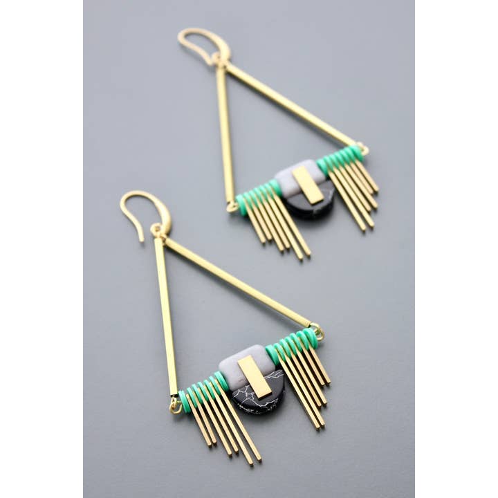 David Aubrey Jewelry - Vente Boucles d'oreilles pendantes - Boucles d'oreilles Art déco menthe et noir HYLE89