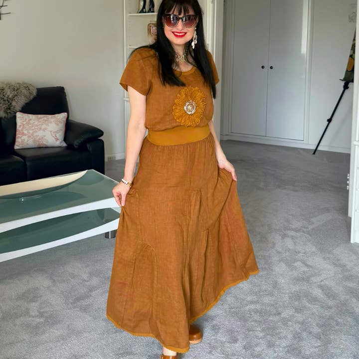 VeraMay - Wholesale Skirt – Women’s - 6722 Inca Gold Vera May Italian Linen Skirt3