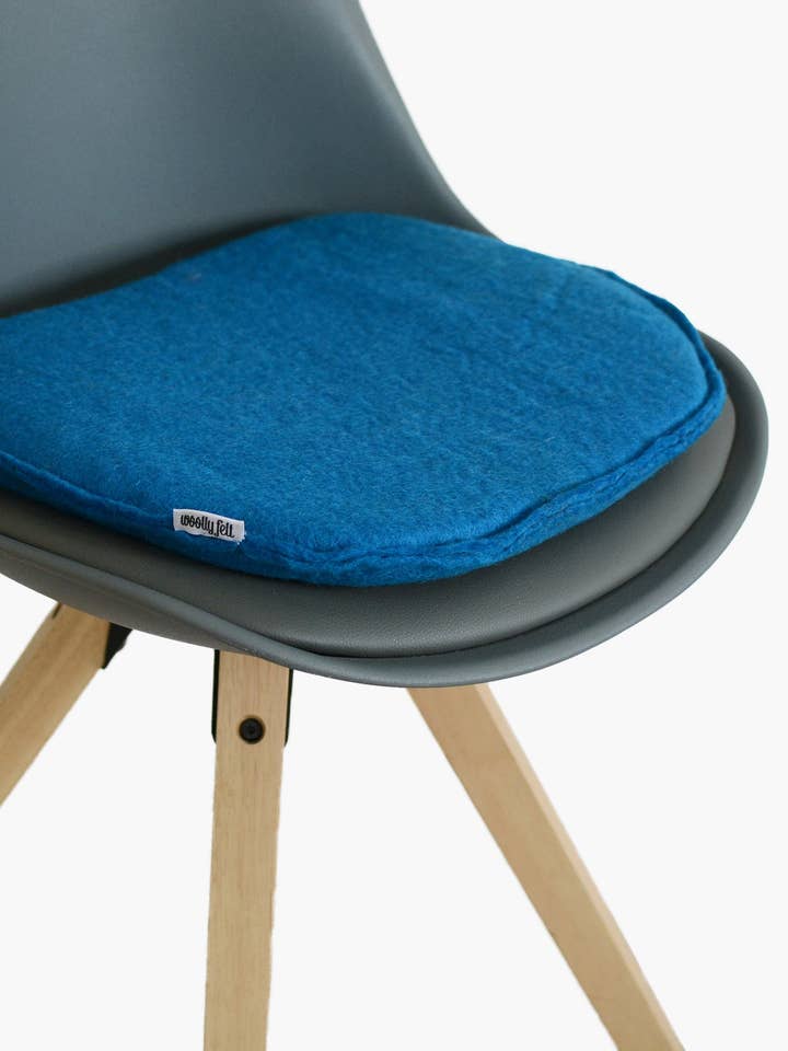 Set of 2 Handmade Blue Thick Foam Chair Cushions for wholesale by Woollyfelt