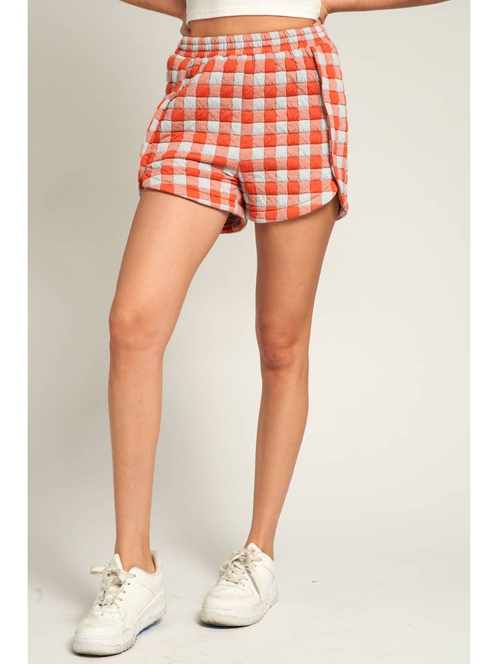 Orange Blue Quilted Dolphin Hem Shorts for wholesale on Faire4