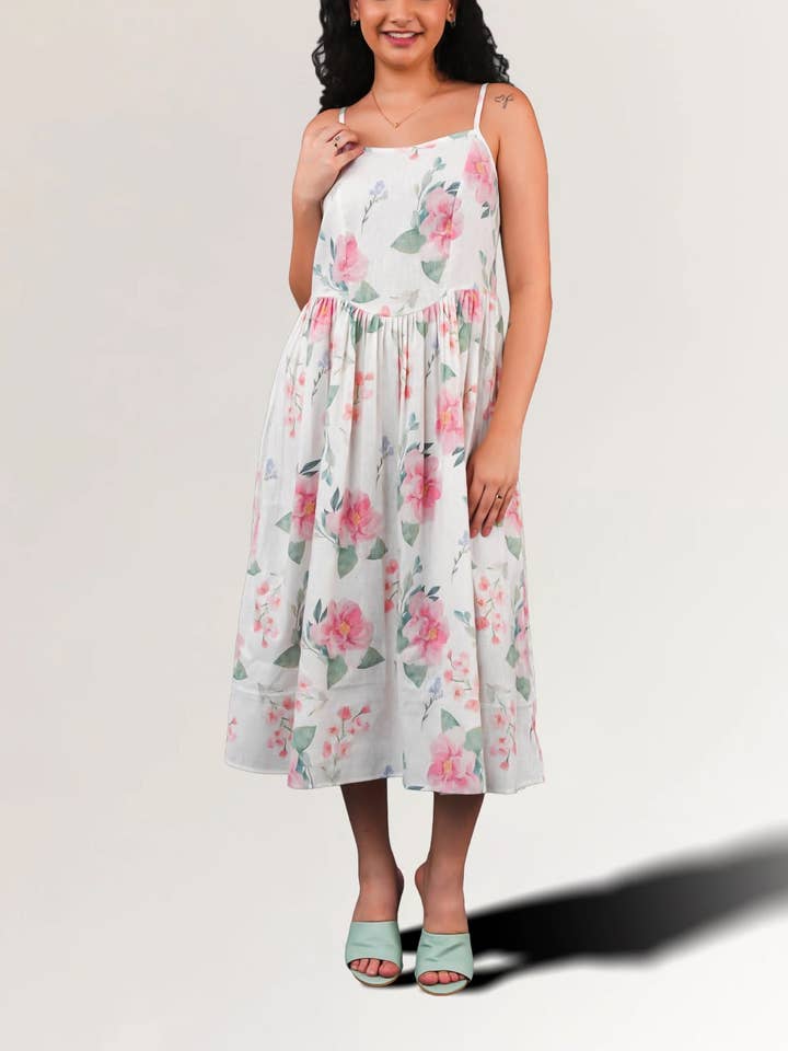 Linen Cotton Floral Midi Dress for Women for wholesale by Ariastop.com corporation